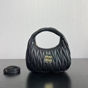 Miu Miu Black Matelassé Leather Mini Wander Hobo Bag